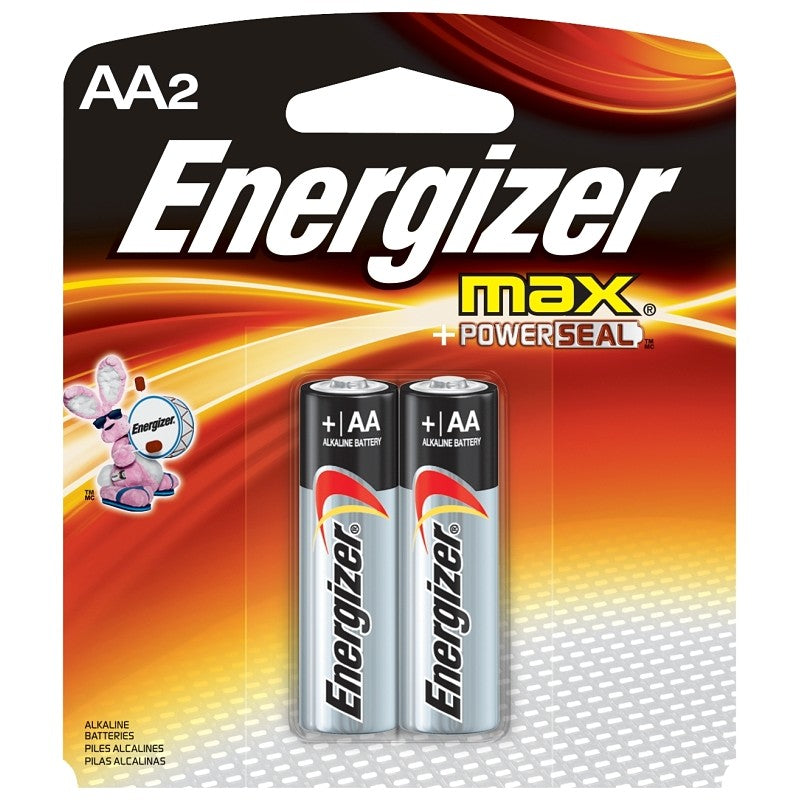 Energizer E91 Series E91BP-2 Battery, 1.5 V Battery, 2850 mAh, Alkaline, Manganese Dioxide, Zinc, Silver, 2/PK