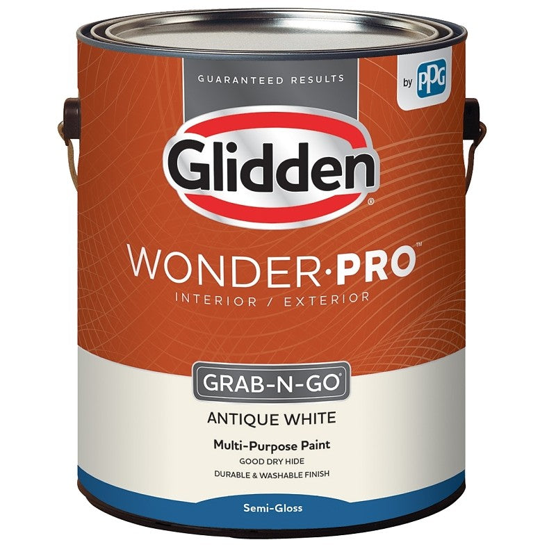 Glidden Wonder-Pro GLWP32AW/01 Interior/Exterior Paint, Semi-Gloss Sheen, Antique White, 1 gal (Pack of 4)