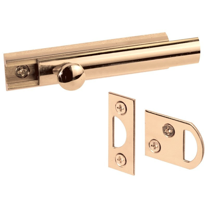 Defender Security U 9962 Slide Bolt, 3 in L Bolt, Brass, Polished
