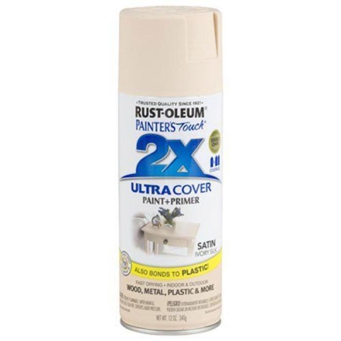 Rust-Oleum Painter's Touch 2X Ultra Cover 334073 Spray Paint, Satin, Ivory Silk, 12 oz, Aerosol Can