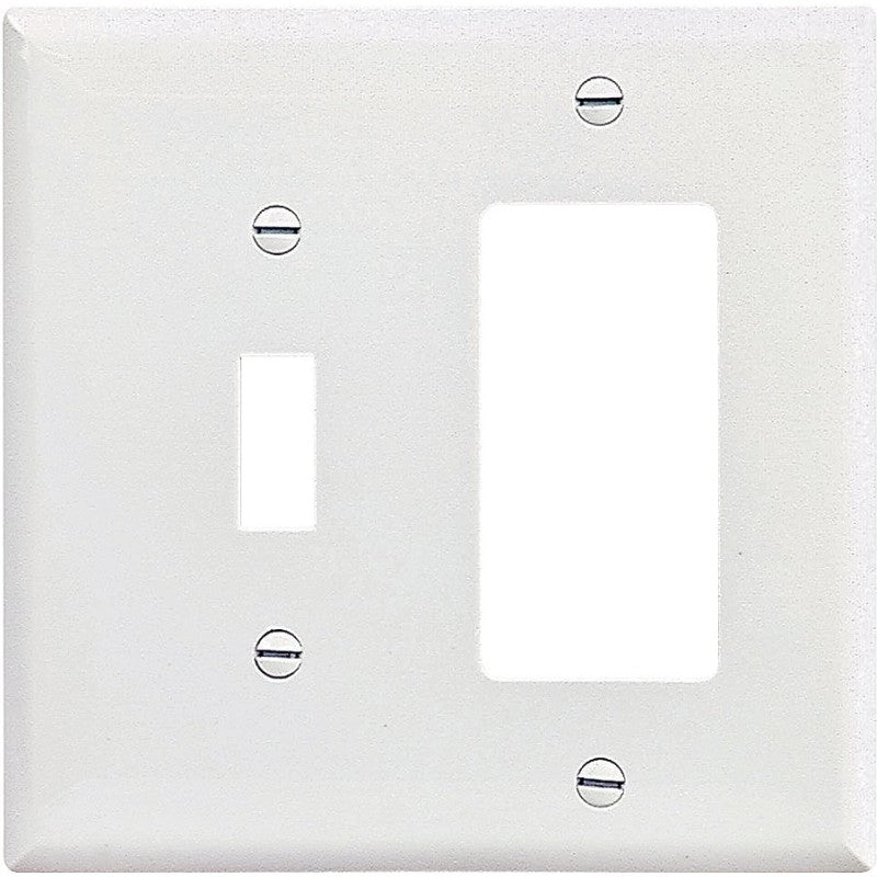 Eaton PJ126W Wallplate, 4.92 in L, 4.88 in W, 2-Gang, Polycarbonate, White, High-Gloss