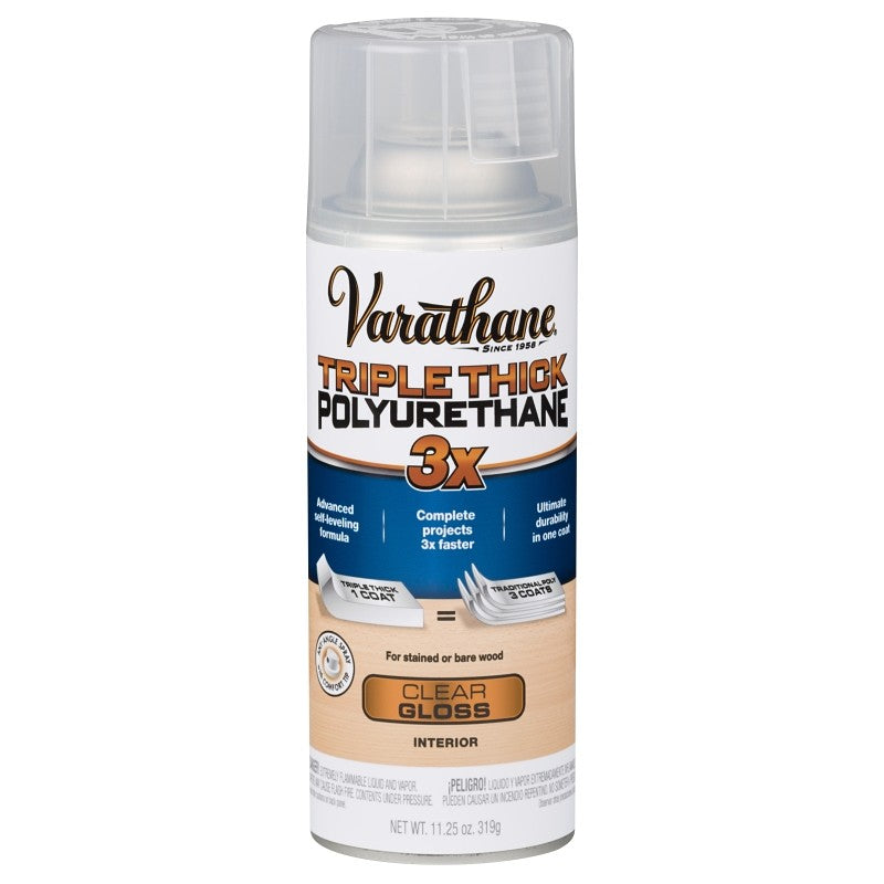 Varathane 318292 Triple Thick Polyurethane, Gloss, Liquid, Clear, 11.25 oz, Aerosol Can (Pack of 6)