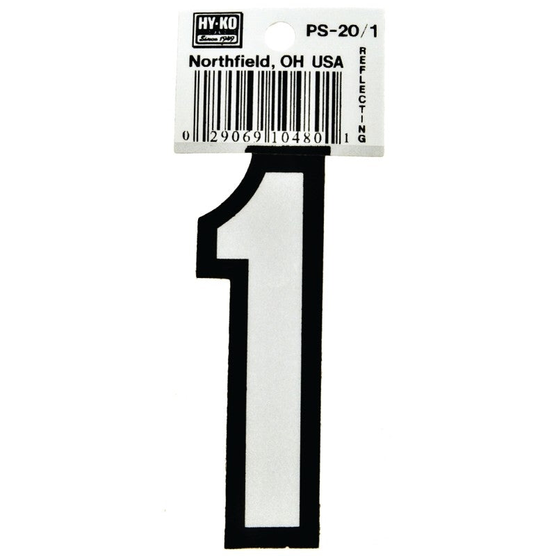 Hy-Ko PS-20/1 Reflective Sign, Character: 1, 3-1/4 in H Character, Black/White Character, Vinyl (Pack of 10)