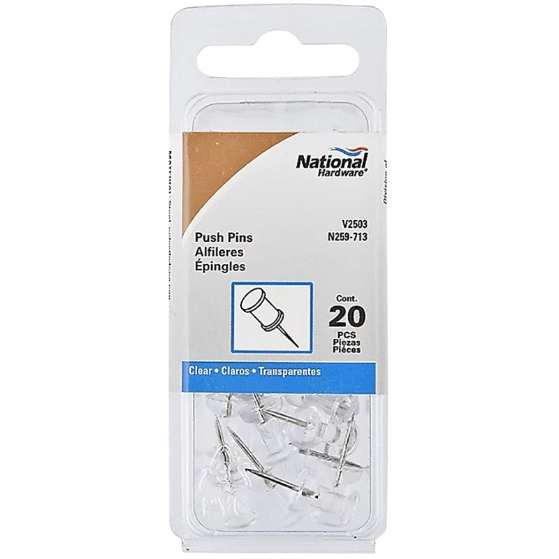 National Hardware V2503 Series N259-713 Push Pin, Polyethylene/Steel, Zinc, Clear
