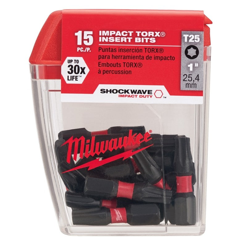 Milwaukee SHOCKWAVE 48-32-5014 Insert Bit, T25 Drive, Torx Drive, 1/4 in Shank, Hex Shank, 1 in L, S2 Steel