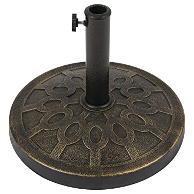 Seasonal Trends 69328 Umbrella Base, 17-1/2 in Dia, 13 in H, Round, Resin/Steel/Plastic, Bronze