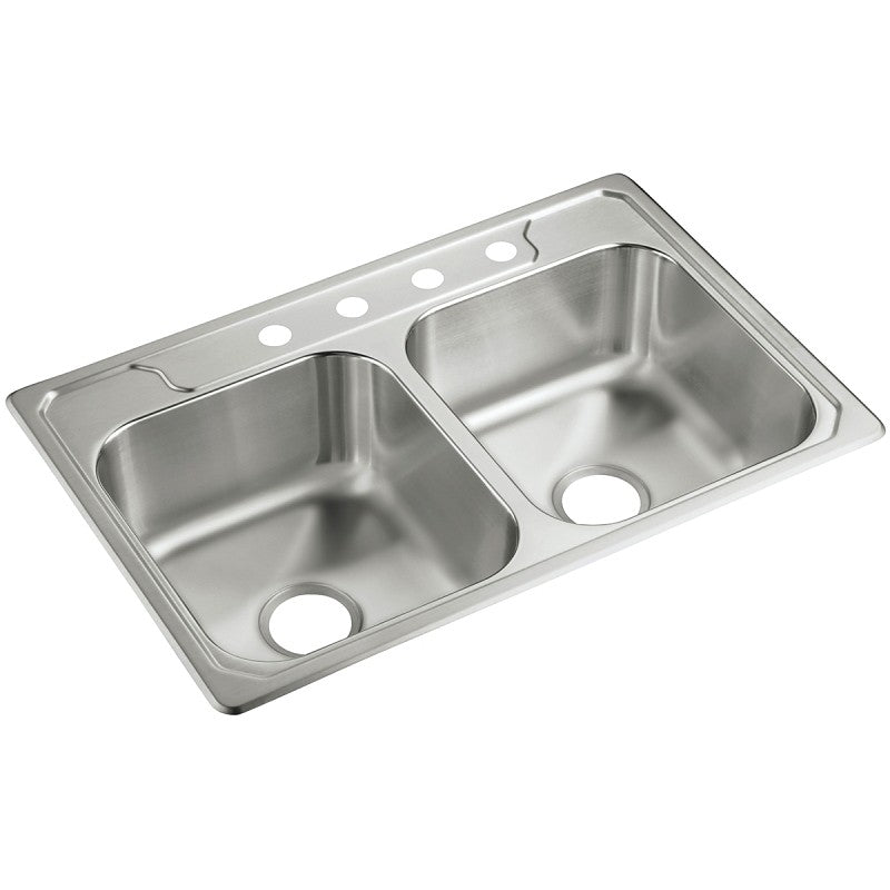 Sterling Middleton Series 14708-4-NA Kitchen Sink, 4-Faucet Hole, 22 in OAW, 8 in OAD, 33 in OAH, Stainless Steel