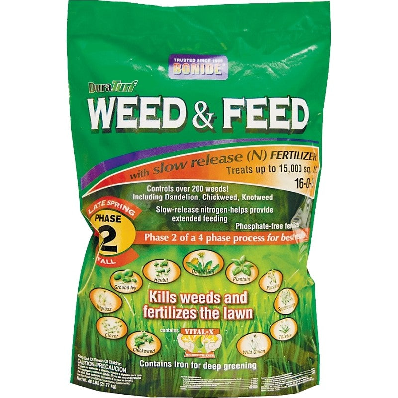 DuraTurf 60424 Weed and Feed Lawn Fertilizer, 48 lb, Solid, 16-0-8 N-P-K Ratio