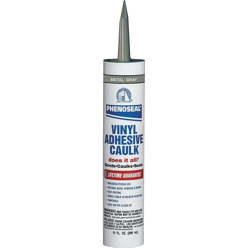 DAP PHENOSEAL 04102 Vinyl Adhesive Caulk, Gray, 48 hr Curing, -20 to 180 deg F, 10 oz Cartridge