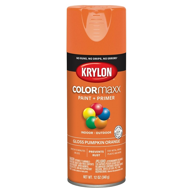 Krylon K05532007 Enamel Spray Paint, 12 oz Can, 25 sq-ft Coverage Area, Solvent Base, Gloss, Pumpkin Orange