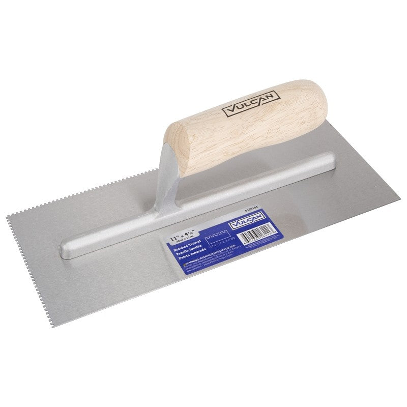 Vulcan 16110-1/16" Trowel, 4-1/2 in W Blade, Notched Blade, Aluminum Blade, Wood Handle, Wood Handle, 11 in OAL
