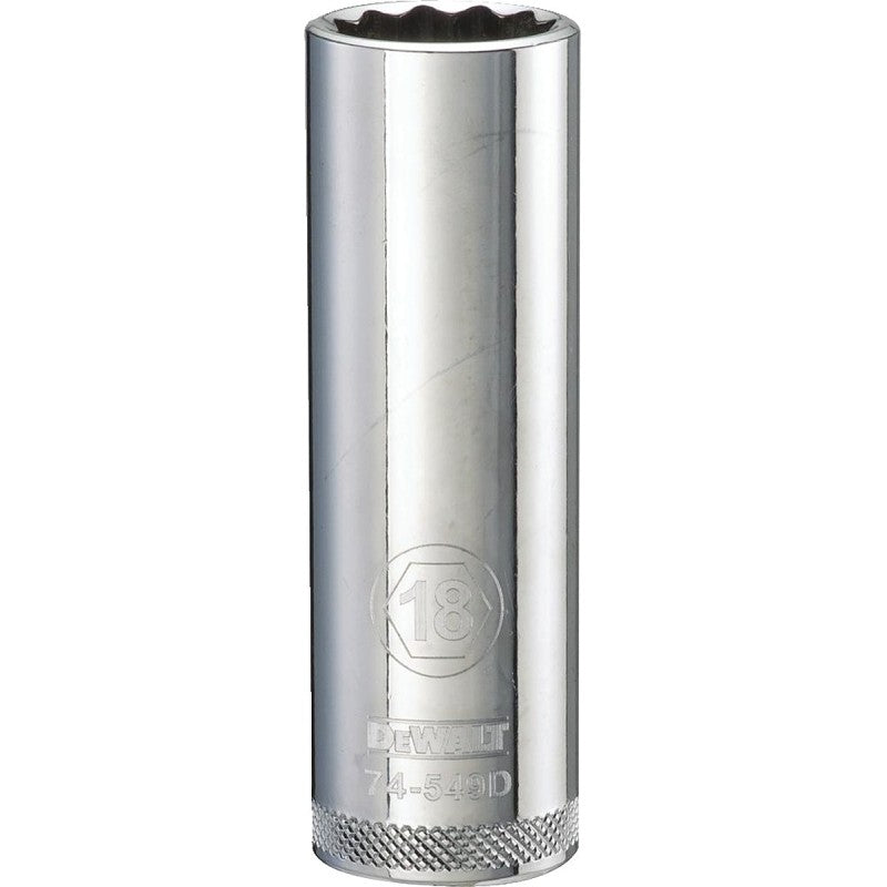 DEWALT DWMT74549OSP Drive Socket, 18 mm Socket, 1/2 in Drive, 12-Point, Vanadium Steel, Polished Chrome