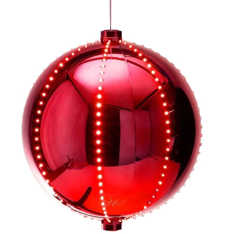 Santas Forest 60831 Ornament, 6 in H, Round Bulb, Plastic, Red, Internal Light/Music: Internal Light (Pack of 2)