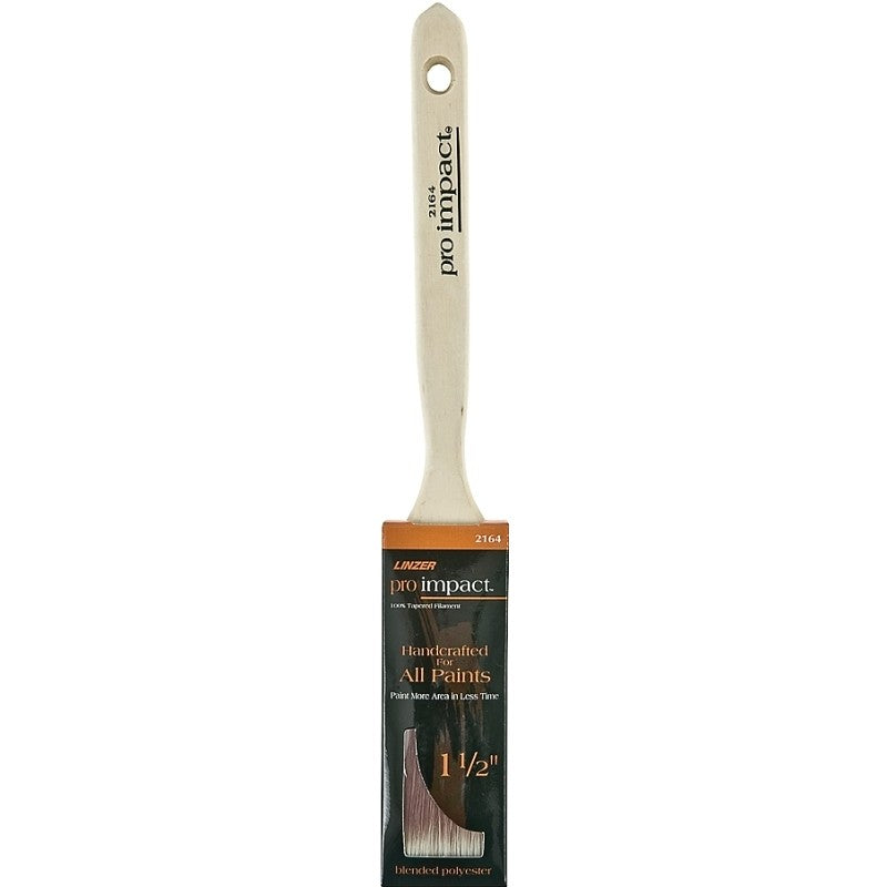 Linzer WC 2164-1.5 Paint Brush, Natural Handle, Wood Handle, 1-1/2 in W, 2-1/4 in L Bristle, Polyester Bristle