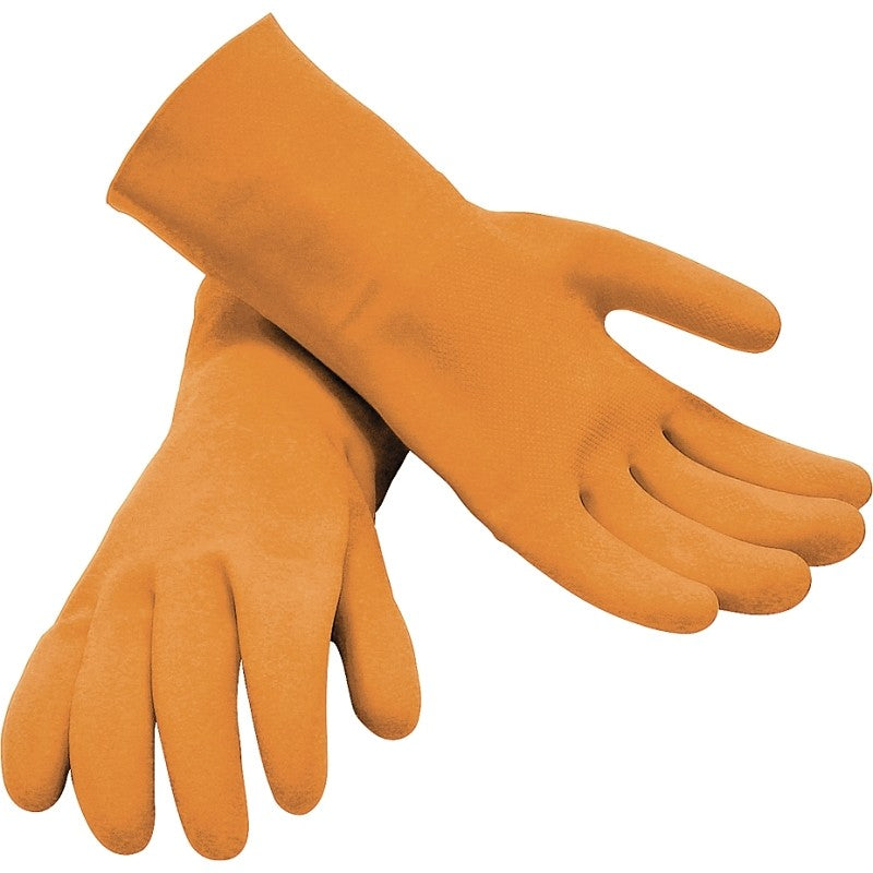 M-D 49142 Grouting Protective Gloves, One-Size, 13 in L, Rolled Cuff, Latex, Orange (Pack of 6)