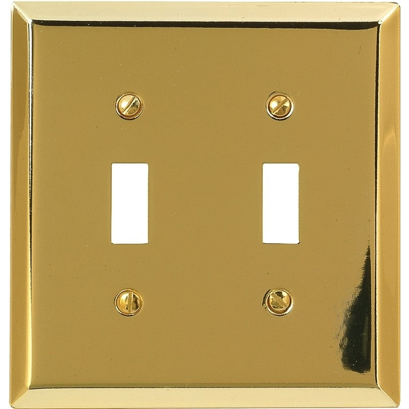 Amerelle 163TTBR Wallplate, 4-15/16 in L, 4-9/16 in W, 2 -Gang, Steel, Polished Brass