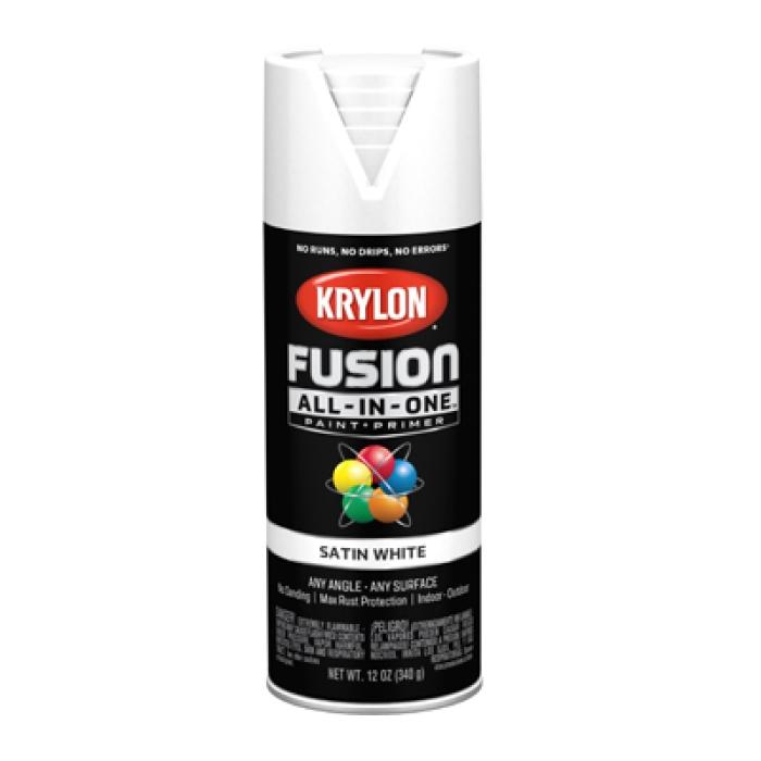 Krylon K02753007 Spray Paint, 12 oz Can, 25 sq-ft Coverage Area, Acrylic Base, Satin, White, Exterior, Interior