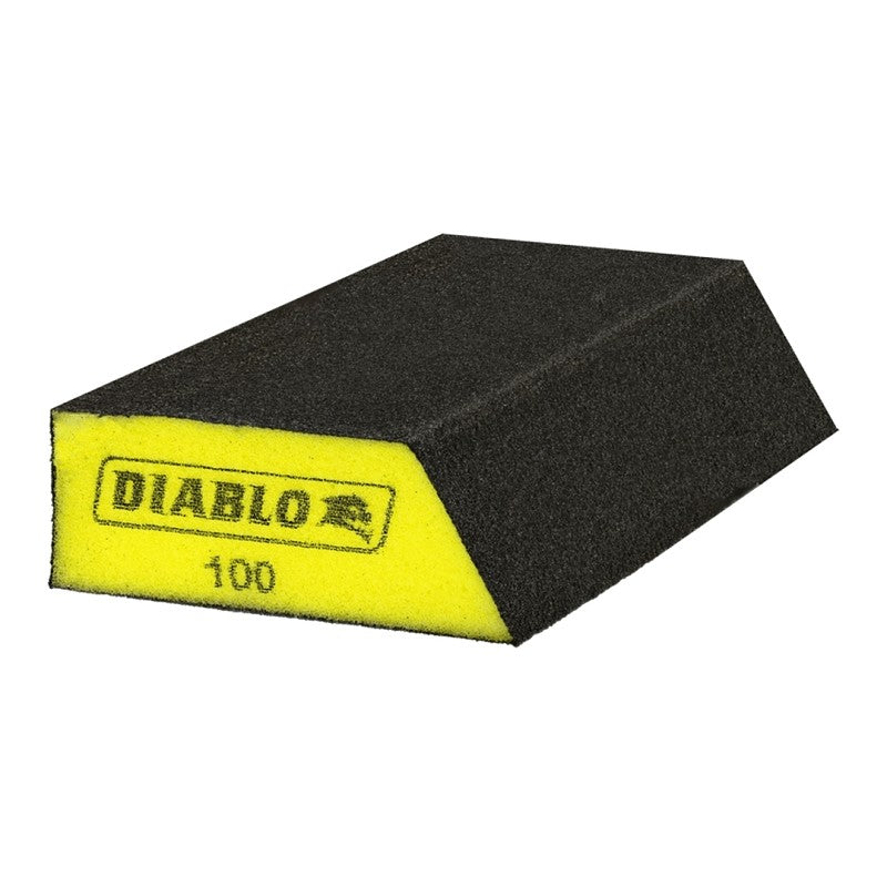 Diablo DFBLANGFIN01G Sanding Sponge, Black/Yellow, 5 in L, 3 in W, 100 Grit, Fine, Aluminum Oxide Abrasive, 1/PK