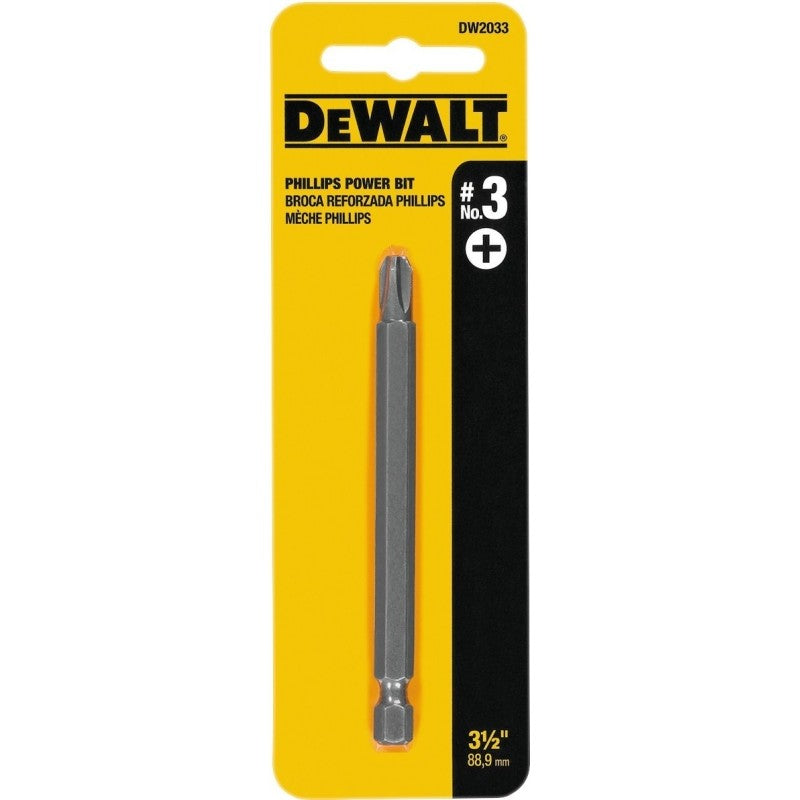 DEWALT DW2033 Power Bit Tip, #3 Drive, Phillips Drive, 1/4 in Shank, Hex Shank, 3 1/2 in L, Tool Steel