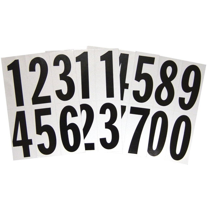 Hy-Ko MM-23N Packaged Number Set, 5-1/4 in W x 9 in H Dimensions, 3 in H Character, Black Character, White Background (Pack of 10)