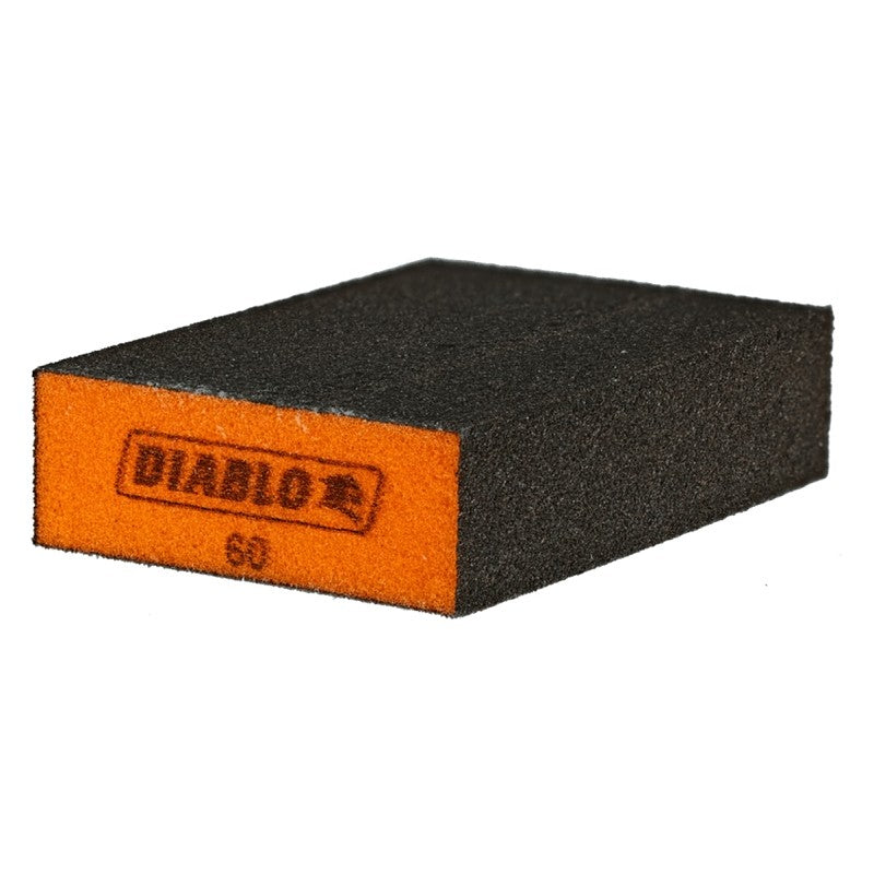 Diablo ENDURA-BOND DFBBLOCMED01G Flat Edge Sanding Block, Black/Orange, 4 in L, 2-1/2 in W, 60 Grit, Medium, 1/PK