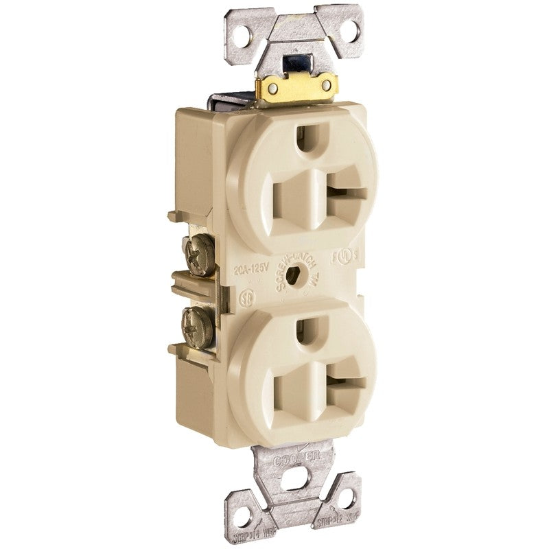 Eaton Wiring Devices CR20V Duplex Receptacle, 2 -Pole, 20 A, 125 V, Side Wiring, NEMA: 5-20R, Ivory