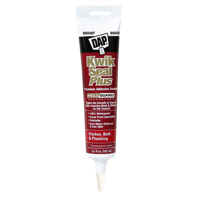 DAP 18539 Adhesive Sealant, Biscuit, 24 hr Curing, -20 to 180 deg F, 5.5 oz Tube