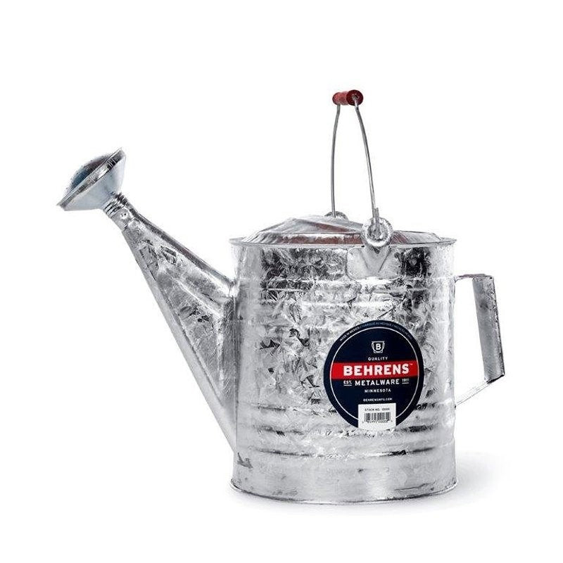 Behrens 210RH Watering Can with Red Wooden Handle, 2.5 gal Can, Steel, Gray, Galvanized