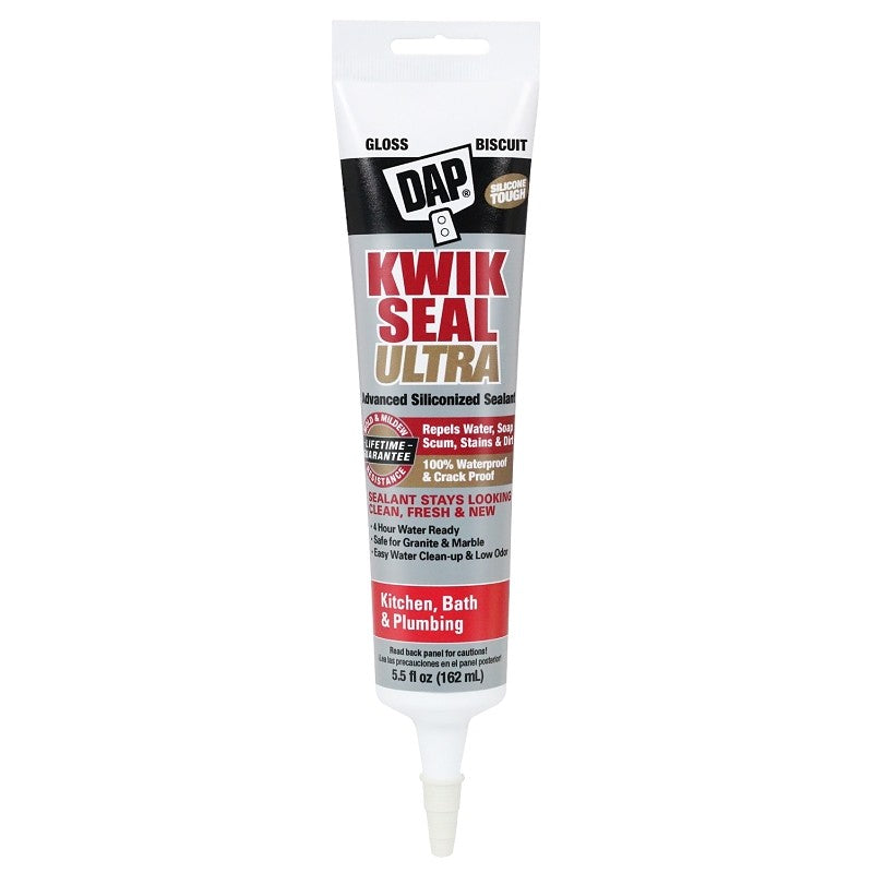 DAP KWIK SEAL ULTRA 18916 Siliconized Sealant, Biscuit, 0 to 150 deg F, 5.5 oz Tube