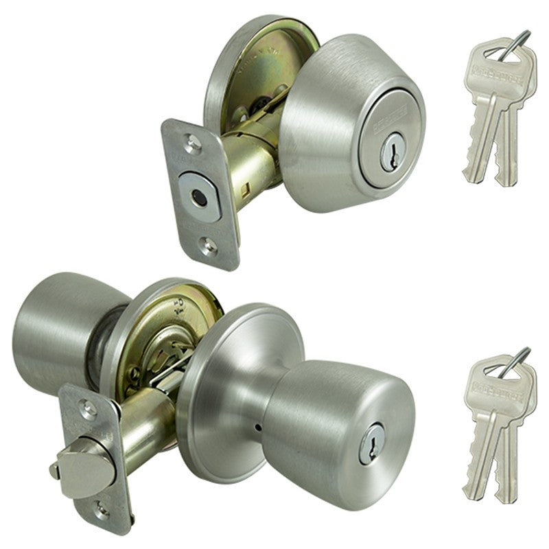 ProSource BS621BRA4F Deadbolt and Entry Lockset, Turnbutton Lock, Tulip Design, Stainless Steel, 3 Grade (Pack of 2)