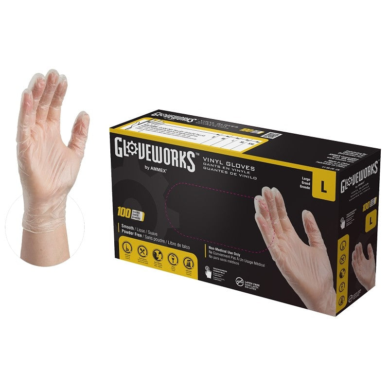 Gloveworks IVPF46100 Disposable Gloves, L, Vinyl, Powder-Free, Clear, 11.73 in L