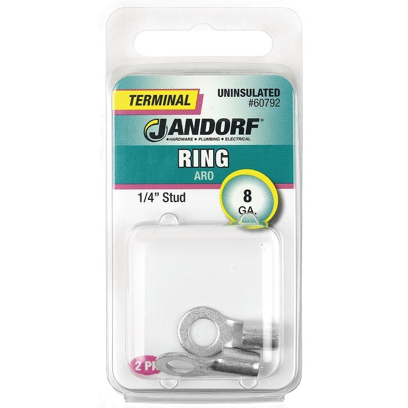 Jandorf 60792 Ring Terminal, 8 AWG Wire, 1/4 in Stud