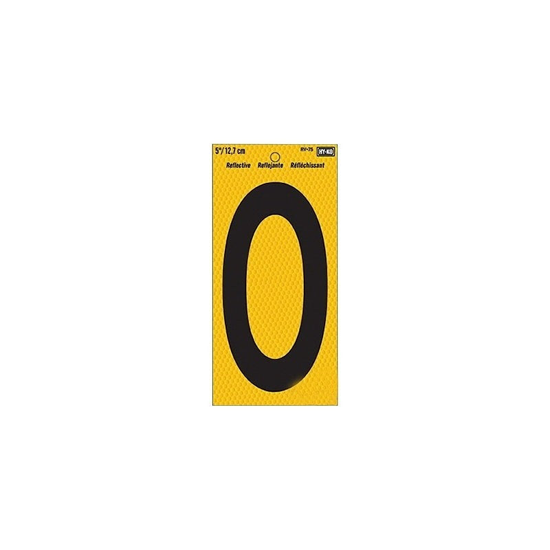 Hy-Ko RV-75/0 Reflective Sign, Character: 0, 5 in H Character, Black Character, Yellow Background, Vinyl (Pack of 10)