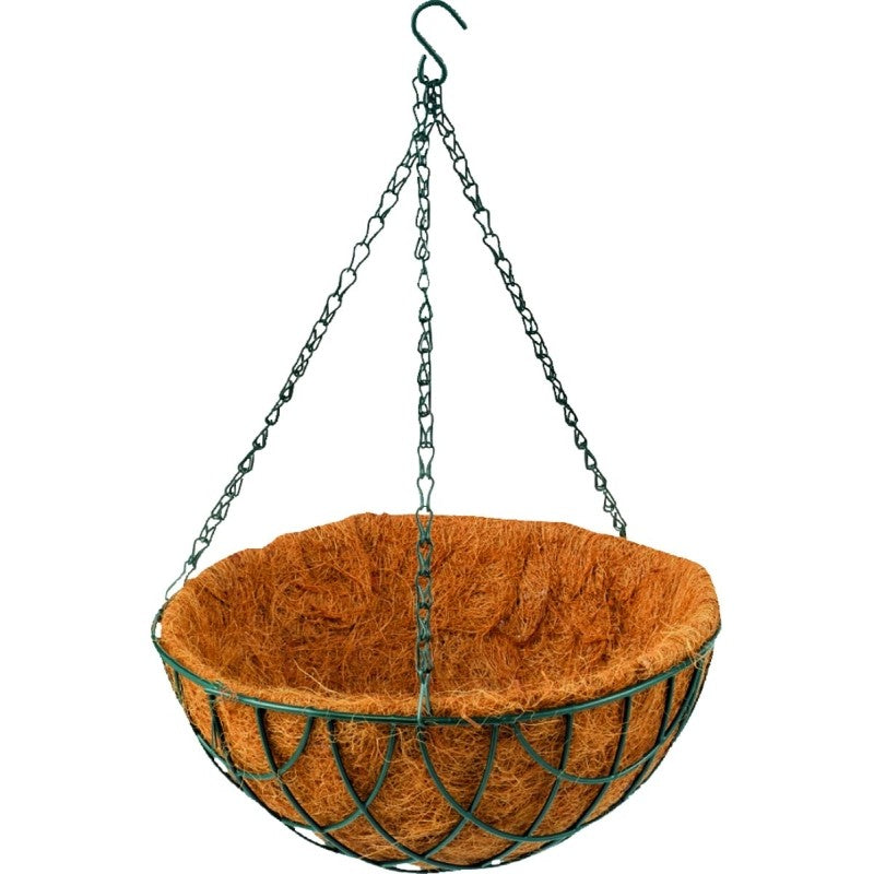 Landscapers Select GB-4303-3L Hanging Planter, Circle, 22 lb Capacity, Natural Coconut/Steel, Matte Green (Pack of 10)