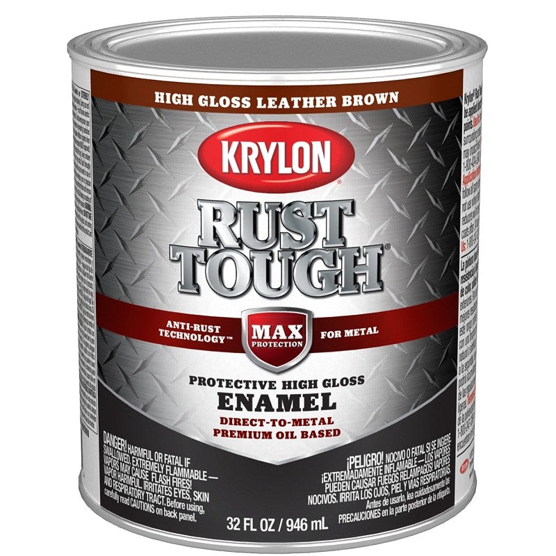 Krylon Rust Tough K09766008 Rust Preventative Paint, Gloss, Leather Brown, 1 qt, 400 sq-ft/gal Coverage Area (Pack of 2)