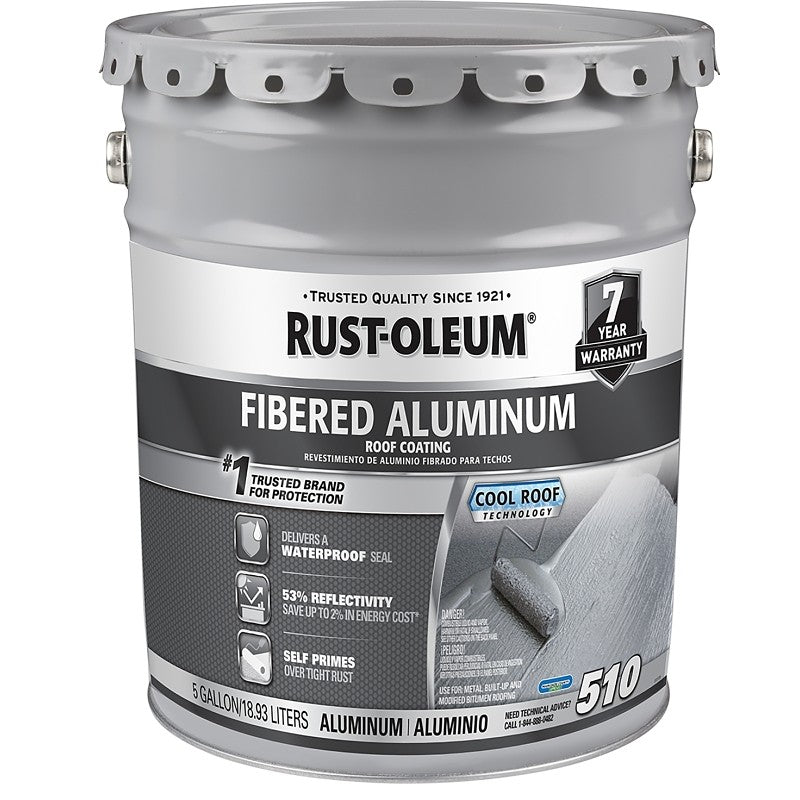 Rust-Oleum 510 Series 301997 Roof Coating, Bright Aluminum, 5 gal, Pail, Liquid