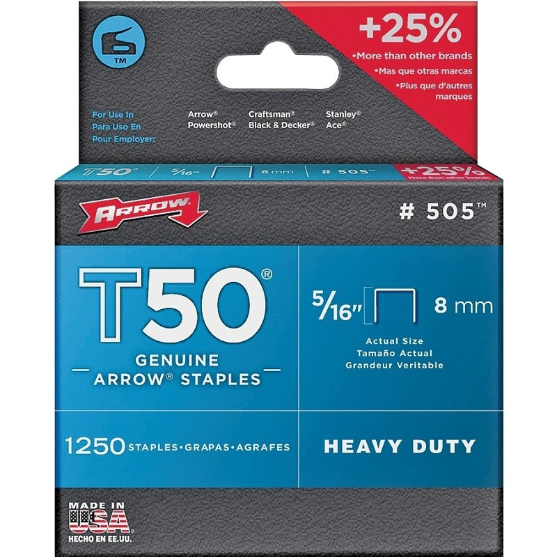 Arrow T50 Series 50524 Staple, For: HT-50A, T50, T55 Stapler, 3/8 in W Crown, 5/16 in L Leg (Pack of 4)