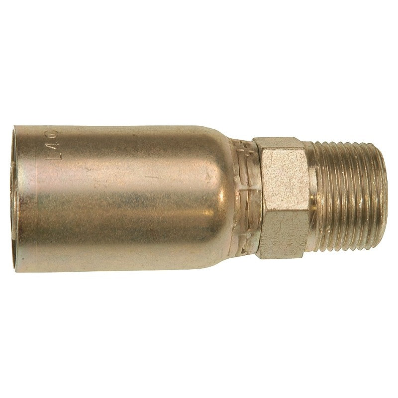 Gates MegaCrimp G25100-0608 Hose Coupling, 3/8 x 1/2 in Dia, 2.51 in, 1/2-14, Crimp x NPTF, Straight Angle, Steel, Zinc