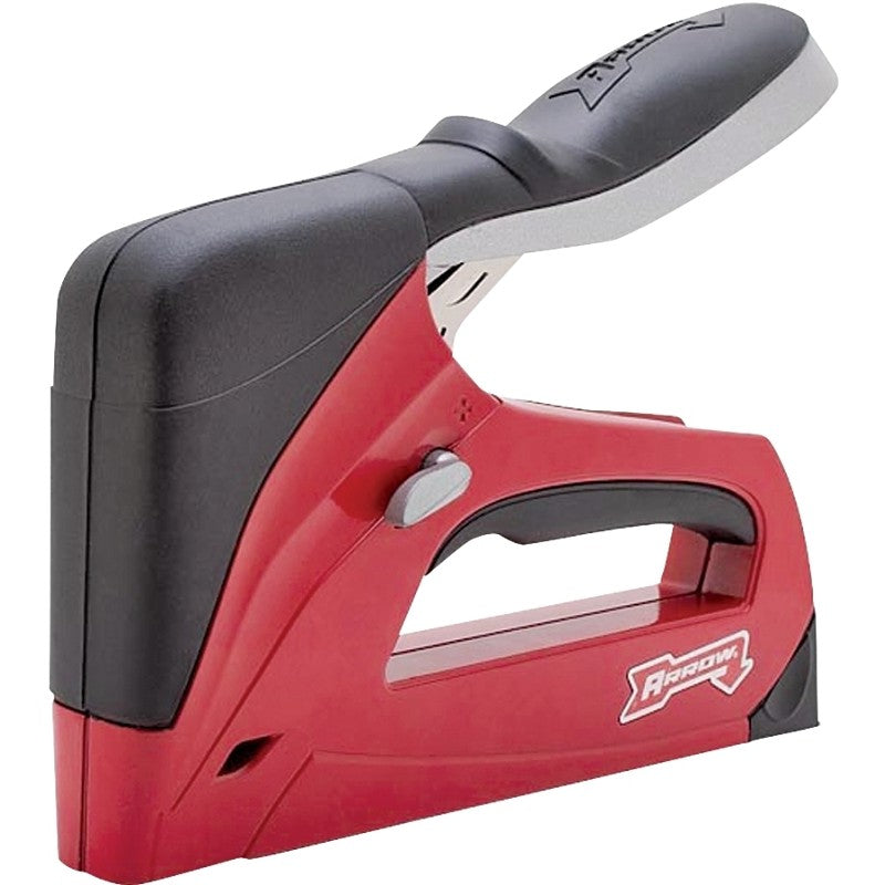 Arrow T50RED Professional Manual Staple Gun, T50 Staple, 6 to 14 mm W Crown, Aluminum Staple, Red