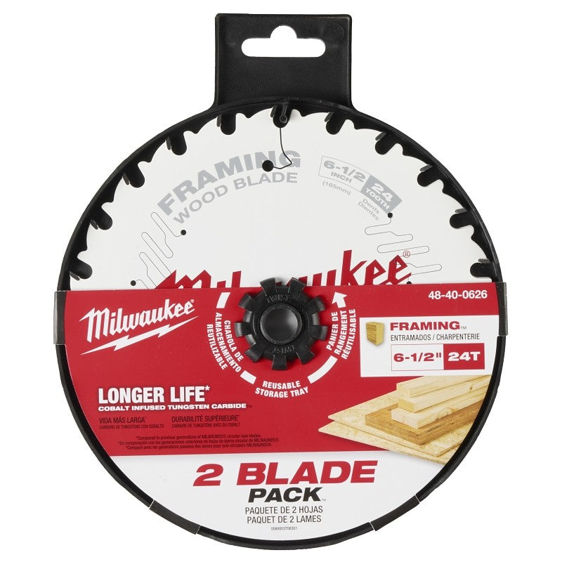 Milwaukee 48-40-0626 Circular Saw Blade, 6-1/2 in Dia, 5/8 in Arbor, 24-Teeth, Tungsten Carbide Cutting Edge