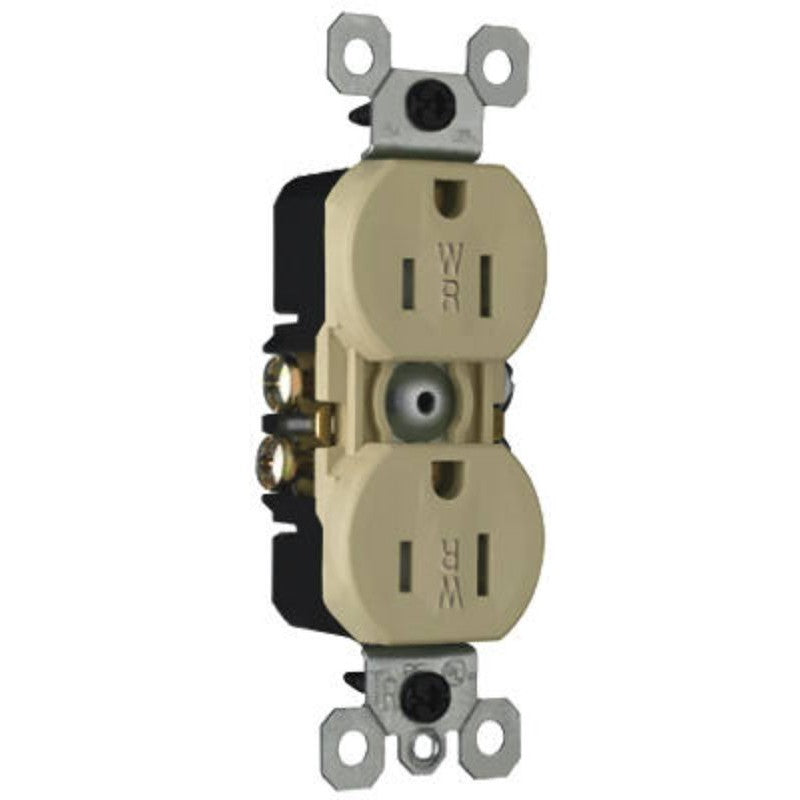 Pass & Seymour TradeMaster Series 3232TRWRICC8 Duplex Receptacle, Thermoplastic, Ivory, 2-Pole, 15 A, 125 V