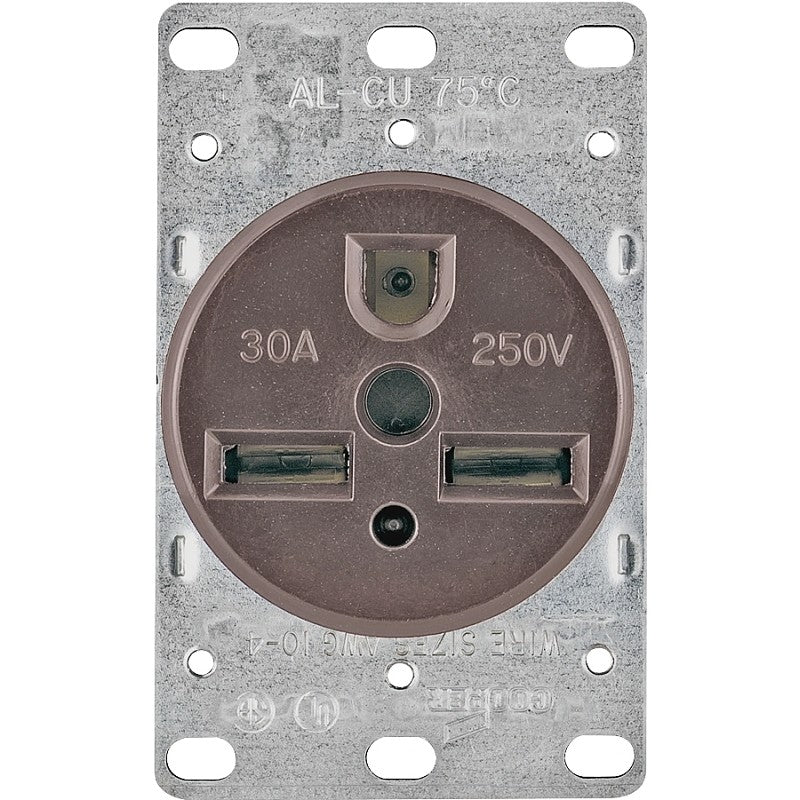Arrow Hart 1234-BOX Power Receptacle, 2 -Pole, 250 V, 30 A, NEMA: NEMA 6-30R, Brown
