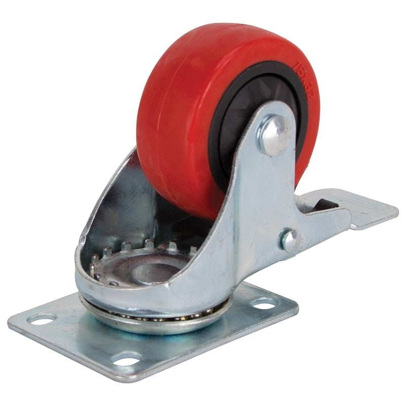 ProSource JC-386-G Swivel Caster with Brake, 3 in Dia Wheel, 30 mm W Wheel, PU Wheel, Red, 176 lb