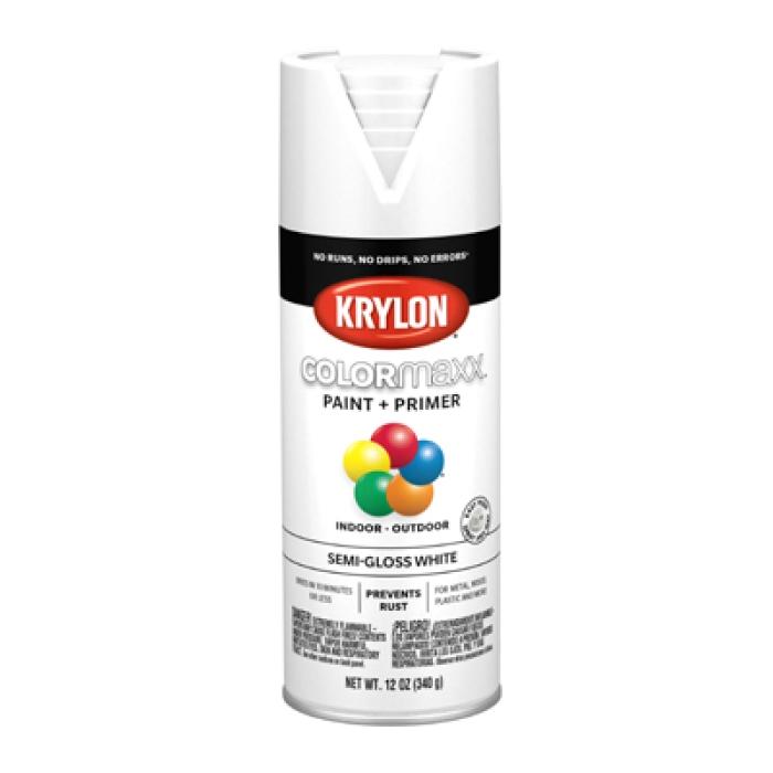 Krylon K05580007 Enamel Spray Paint, 12 oz Can, 25 sq-ft Coverage Area, Acrylic Base, Semi-Gloss, White