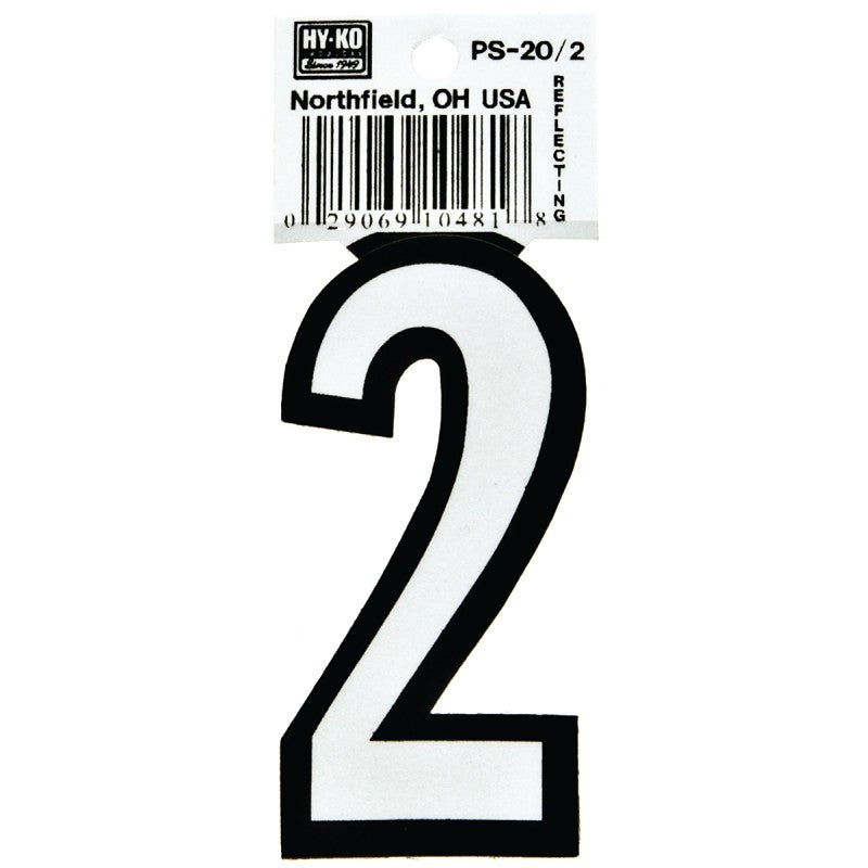 Hy-Ko PS-20/2 Reflective Sign, Character: 2, 3-1/4 in H Character, Black/White Character, Vinyl (Pack of 10)