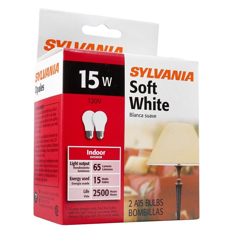 Sylvania 10015 Incandescent Bulb, 15 W, A15 Lamp, Medium E26 Lamp Base, 65 Lumens, 2500 K Color Temp, Soft White Light (Pack of 12)
