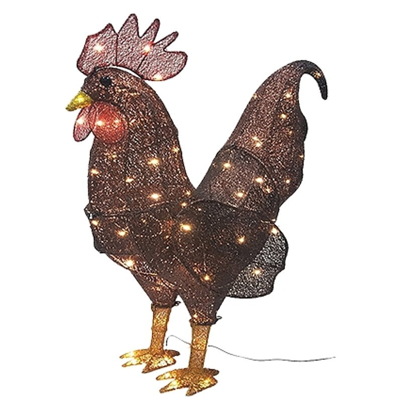 Santas Forest 62636 LED Rooster, 13 in W, Mesh Fabric/Metal Frame, Red, Mini Bulb
