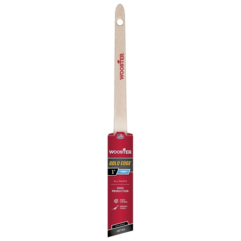 Wooster 5234-1 Paint Brush, Gold Bristle/White, Beechwood Handle, 1 in W, 2-3/16 in L Bristle, Polyester Bristle