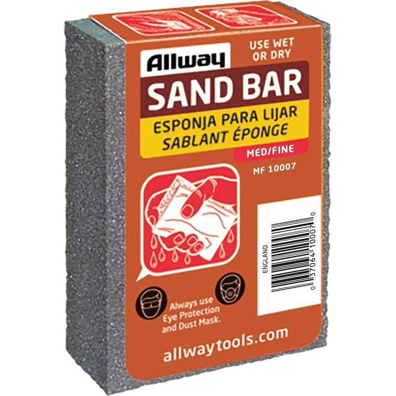 ALLWAY MF Sand Bar, 4 in L, 2-1/2 in W, Fine, Medium, Aluminum Oxide Abrasive (Pack of 10)