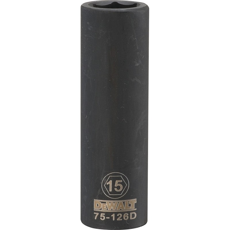 DEWALT DWMT75126OSP Deep Impact Socket, 15 mm Socket, 23/32 in D Socket, 1/2 in Drive, 6-Point, Steel, Black Oxide